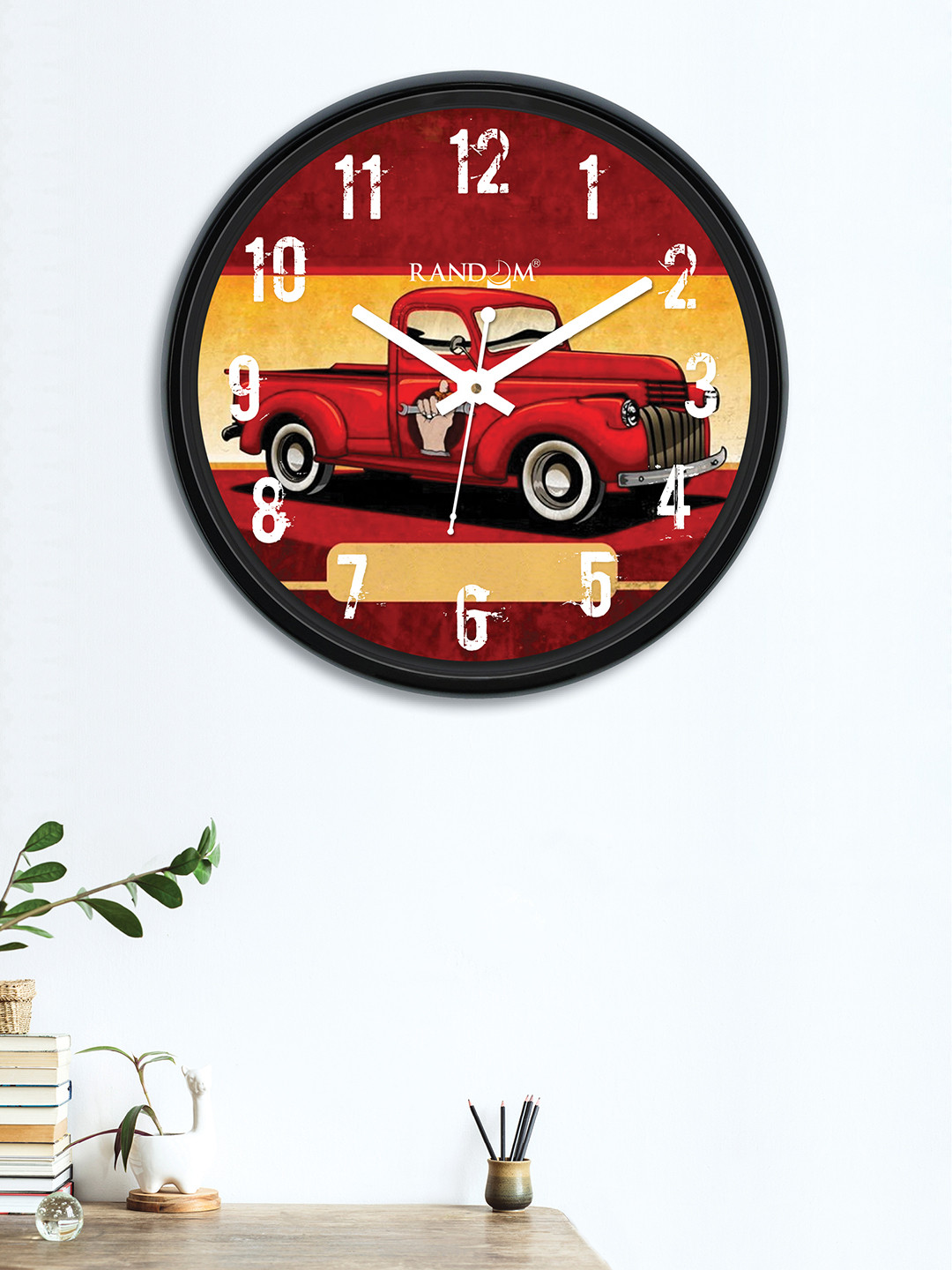 RANDOM Maroon & Yellow Round Printed 30 cm  Analogue Wall Clock