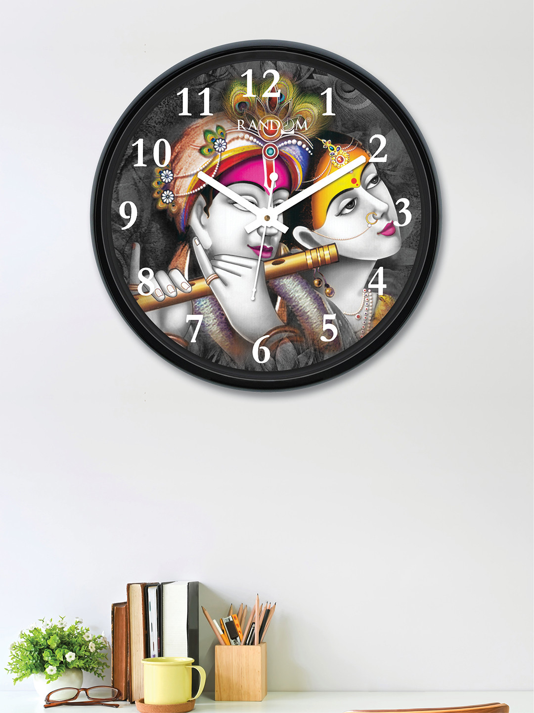 RANDOM Radha Krishna Plastic Large Display Battery Analogue Radha, Krishna Wall Clock-30cm