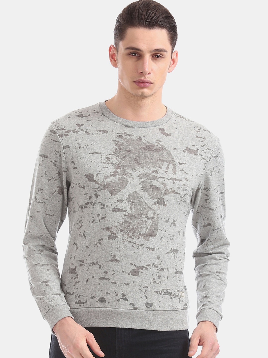 Ed Hardy Men Grey Printed Sweatshirt