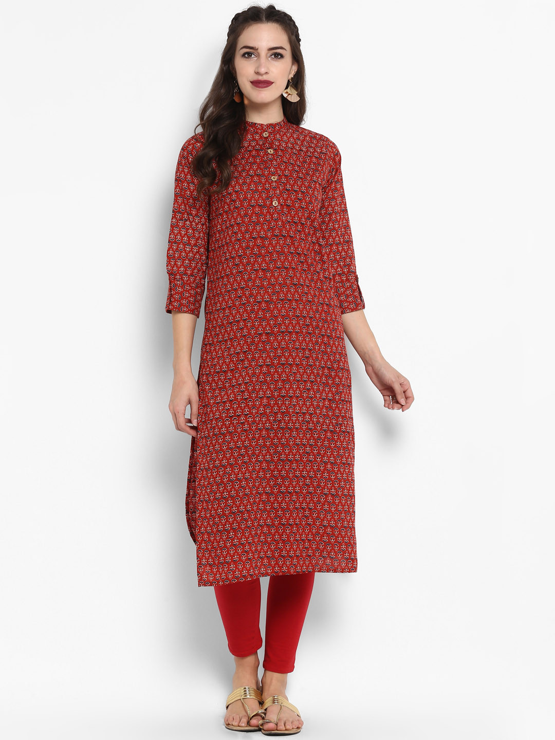 aayusika Women Maroon & Beige Printed A-Line Kurta