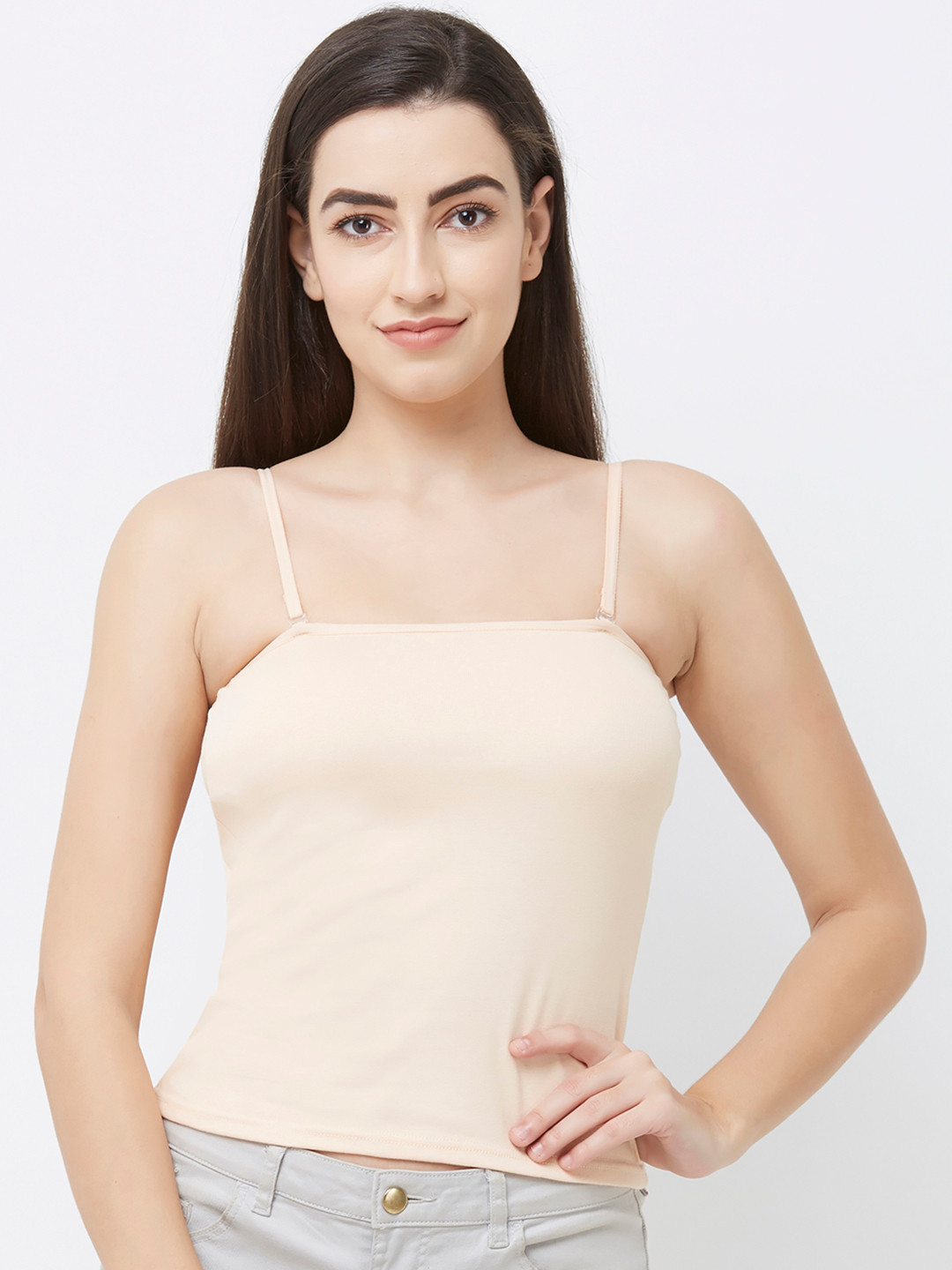 FashionRack Women Beige Solid Knitted Lightly Padded Camisole 2028