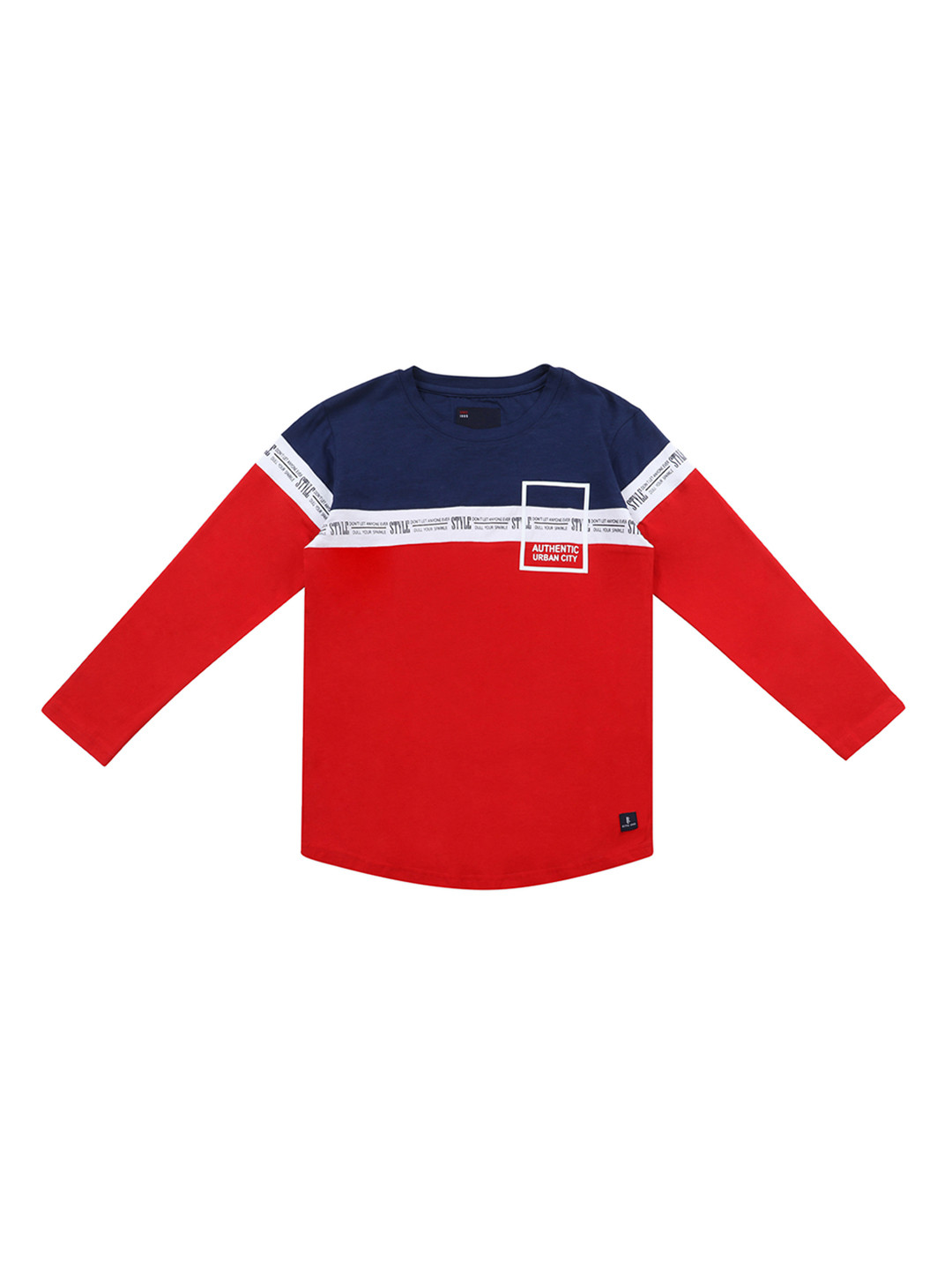 Lil Tomatoes Boys Navy Blue Colourblocked Round Neck Pure Cotton T-shirt