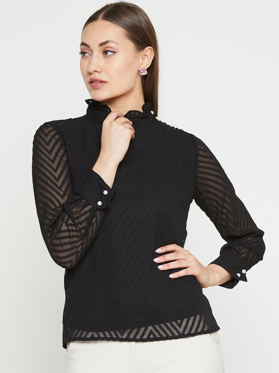 RARE Women Black Self Design Top