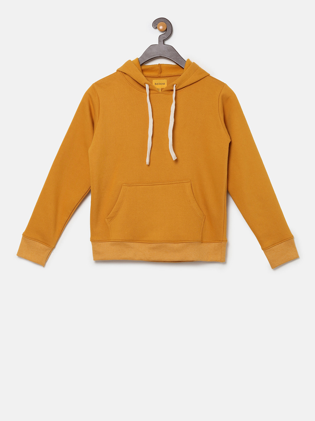 Instafab Boys Mustard Yellow  Solid Hooded Sweatshirt