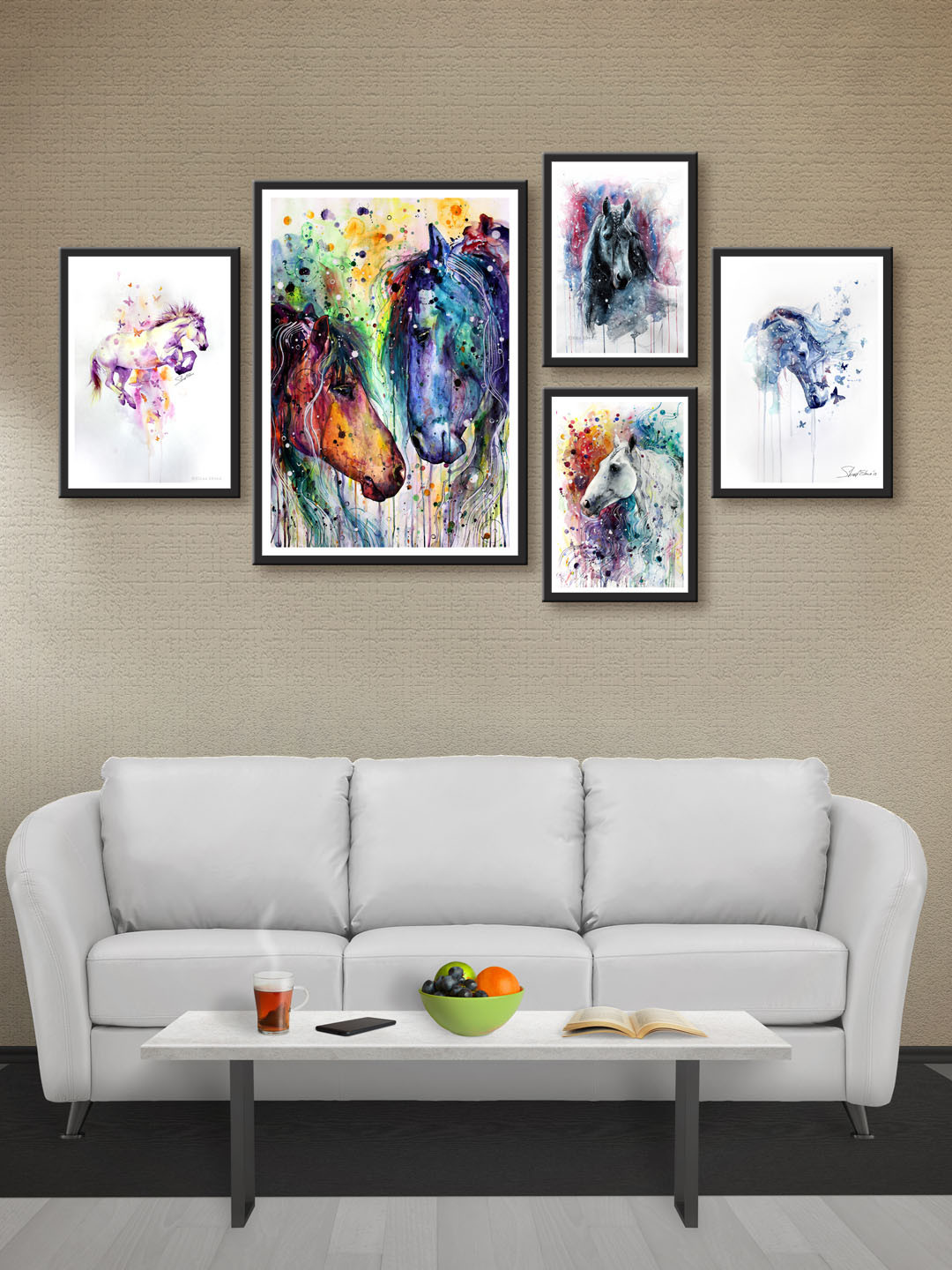 999Store Set of 5 White & Blue Printed MDF Wall Art