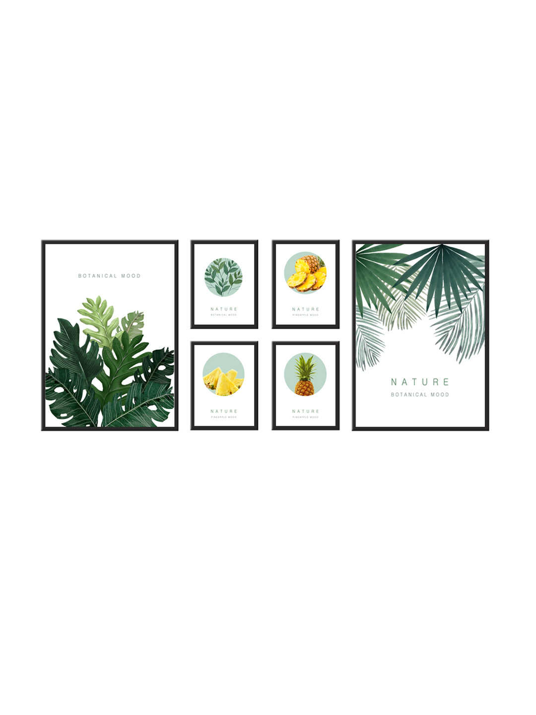 999Store Set of 6 White & Green Printed MDF Wall Art