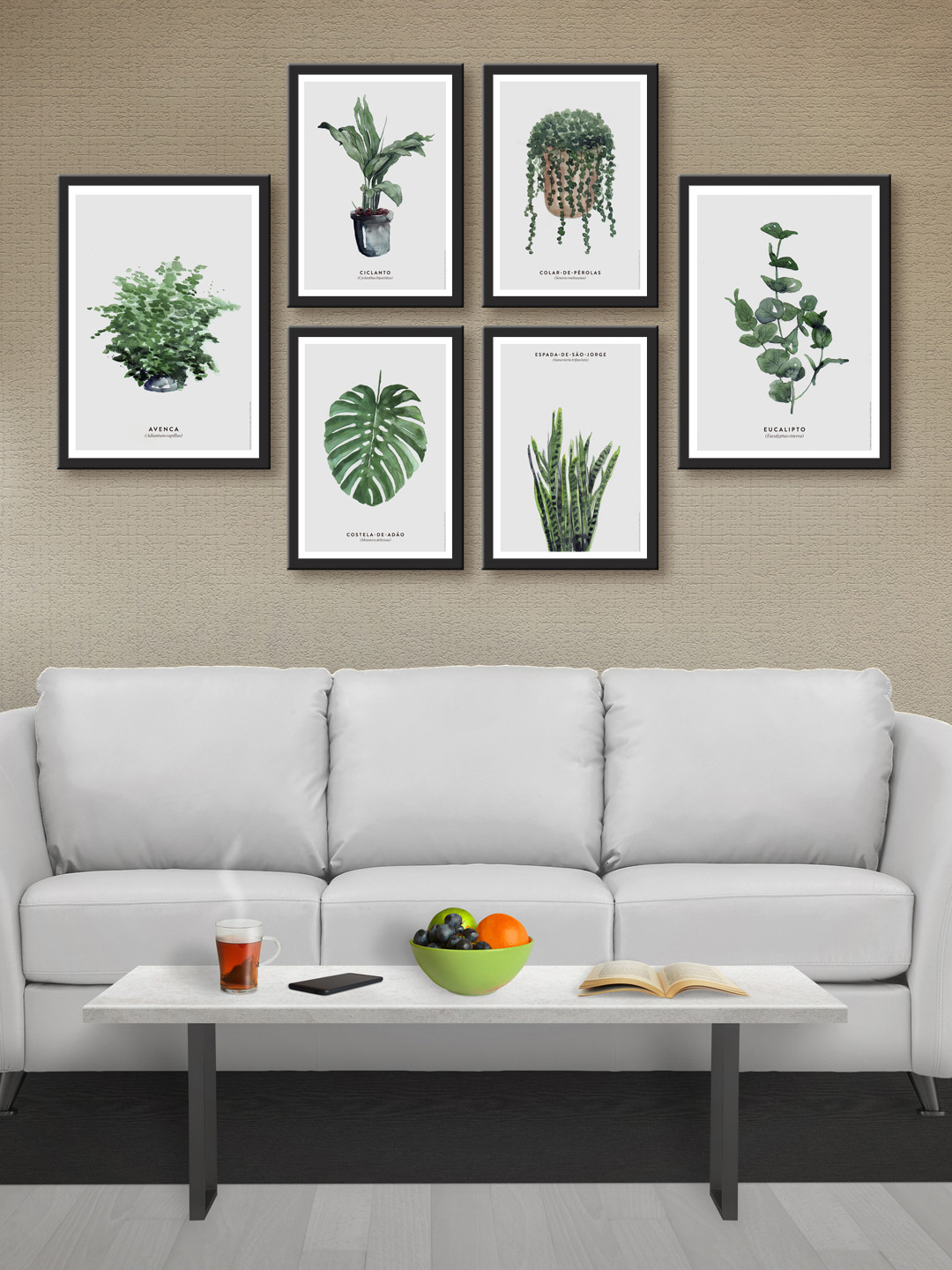 999Store Set of 5 Off-White & Green Printed MDF Wall Art