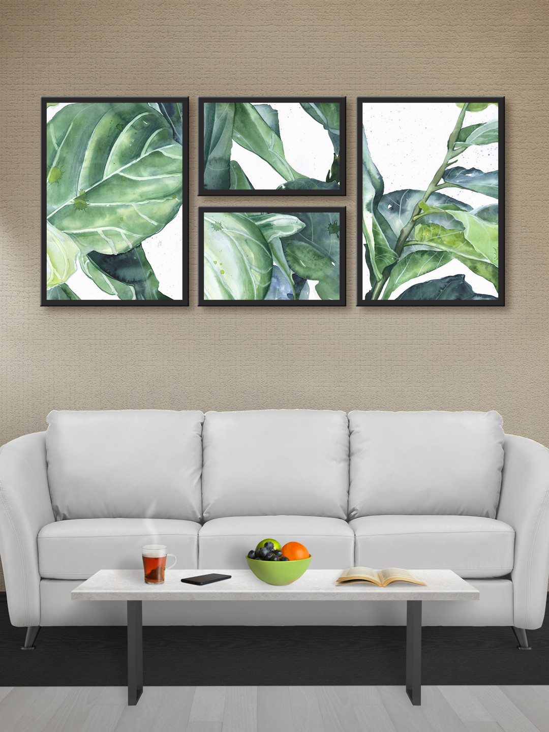 999Store White MDF 4 Pcs Wall Home Office Rectangle Potrait Paintings Wall Art -54 x 36In