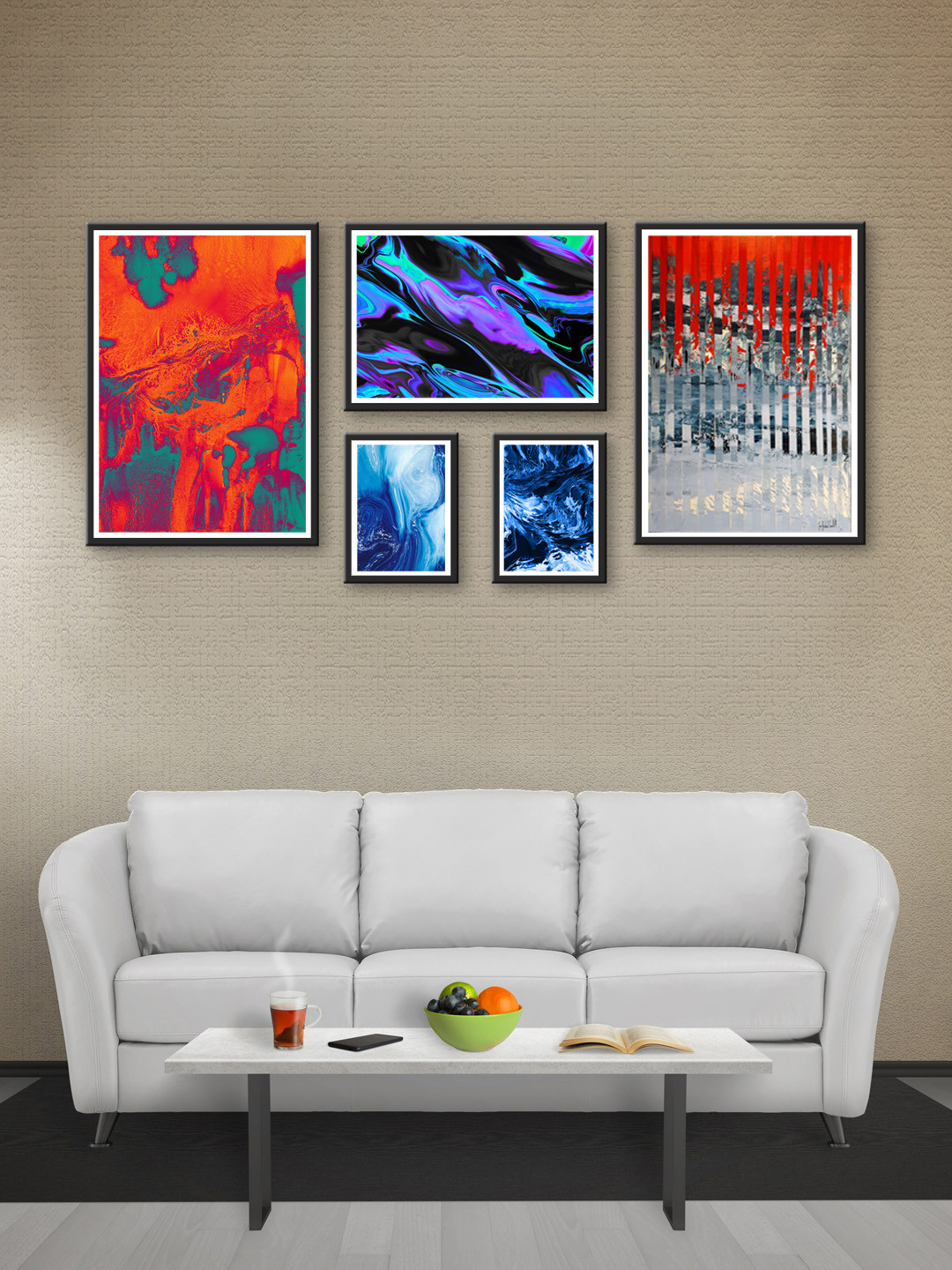 999Store Set of 5 Red & Blue Printed MDF Wall Art