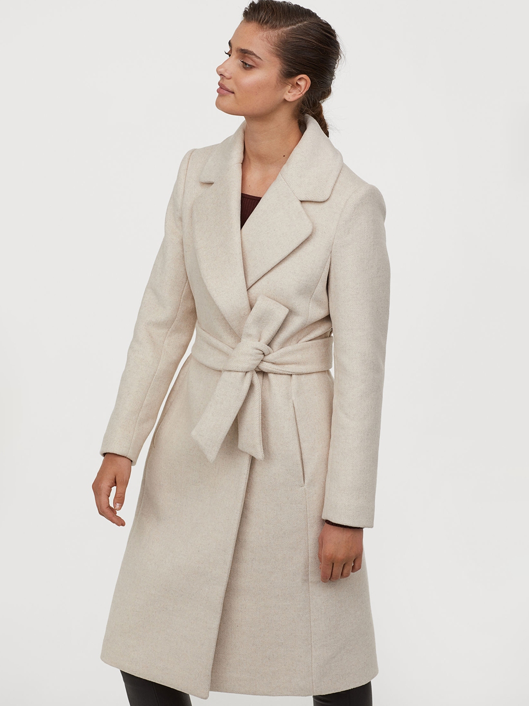 Buy H\u0026M Women Off White Wool Blend Coat 