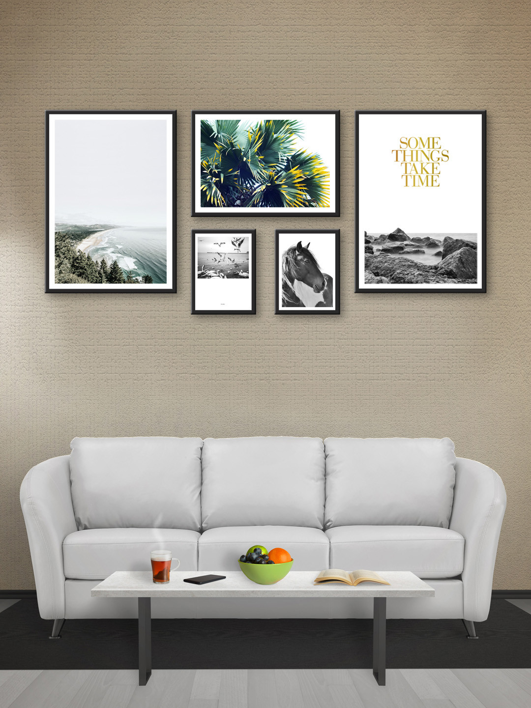 999Store White MDF 5 Pcs Wall Living Room Rectangle Potrait Paintings Wall Art -54 x 30In