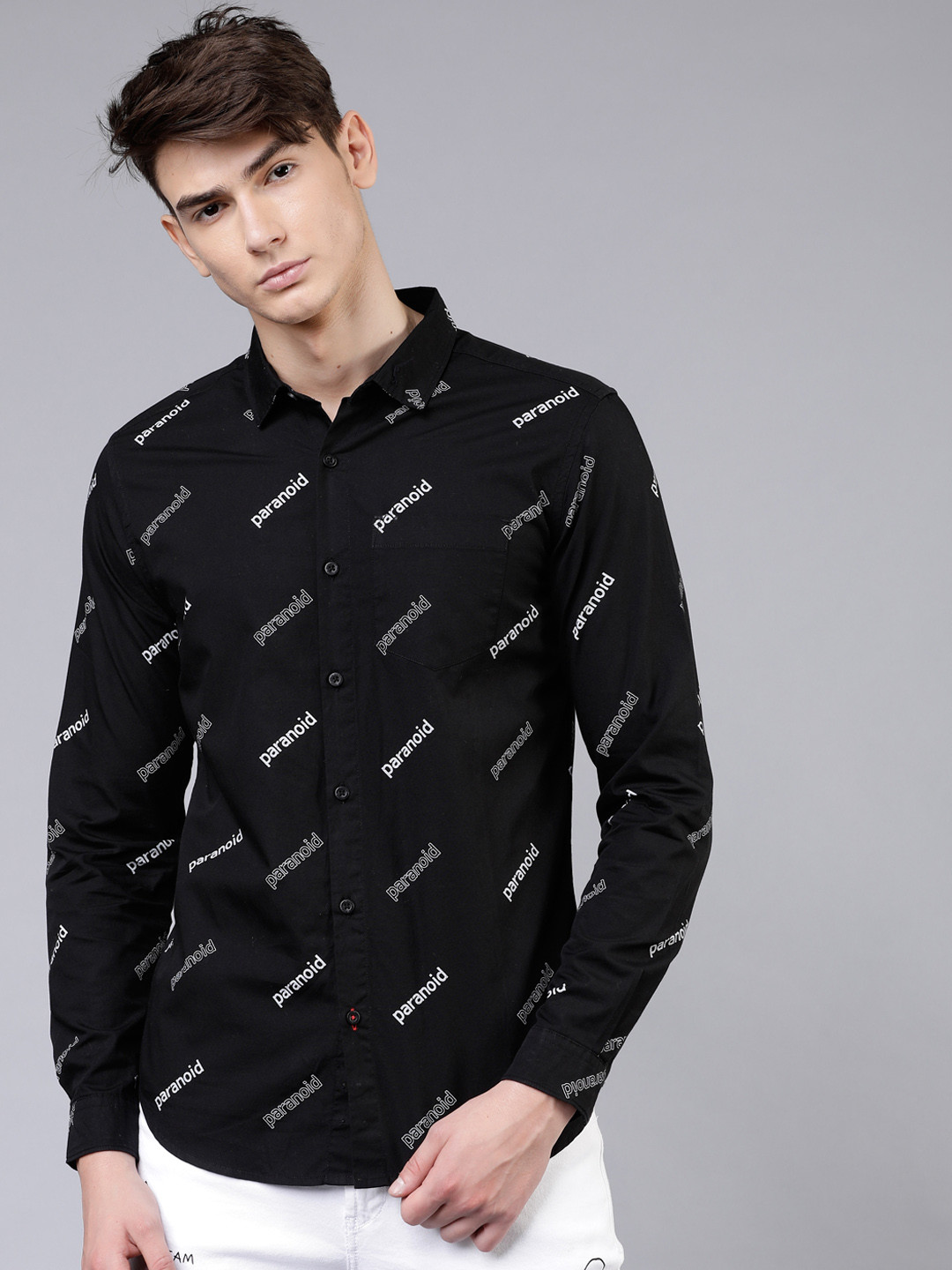 HIGHLANDER Men Black & White Slim Fit Printed Casual Shirt