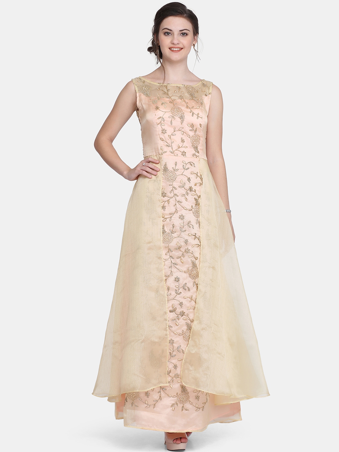 Buy Ojjasvi Women Embellished Peach Coloured Maxi Dress Dresses for Women 10771610 Myntra