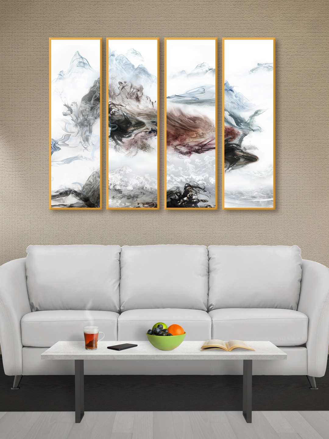 999Store Grey MDF 4 Pcs Wall Living Room Rectangle Potrait Paintings Wall Art -48 x 36In
