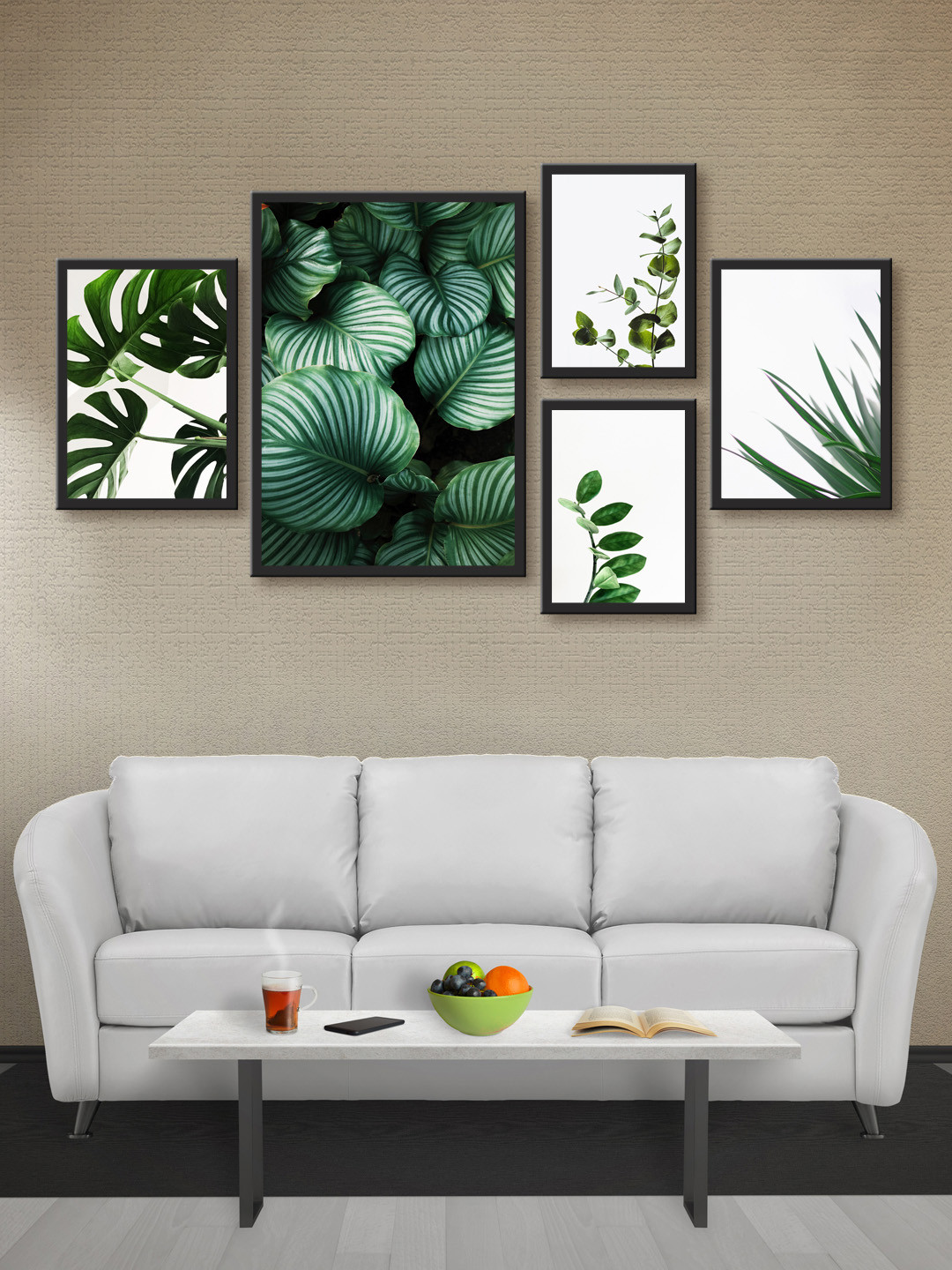 999Store Set of 5 White & Green Printed MDF Wall Art