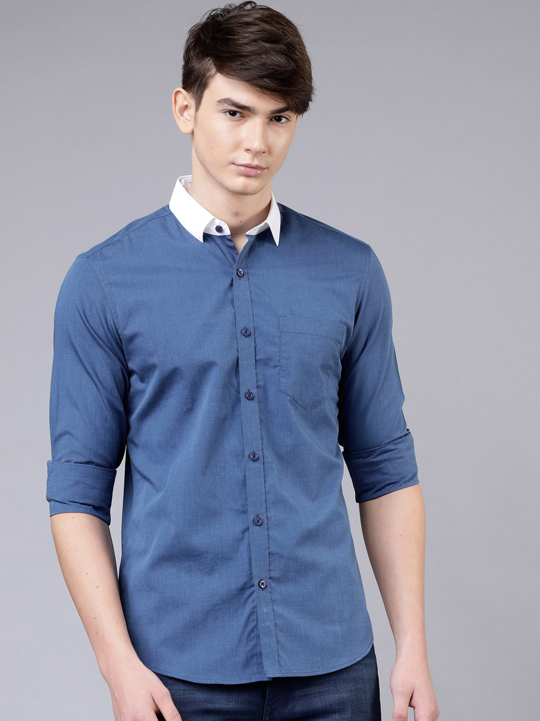 HIGHLANDER Men Blue Slim Fit Casual Shirt