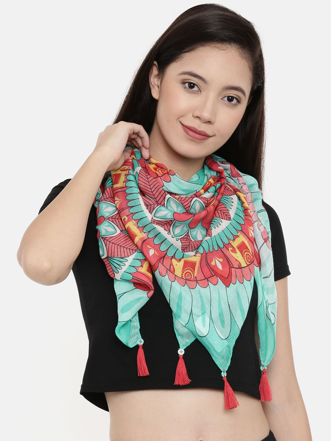 Chumbak Women Blue Mandala Printed Square Scarf