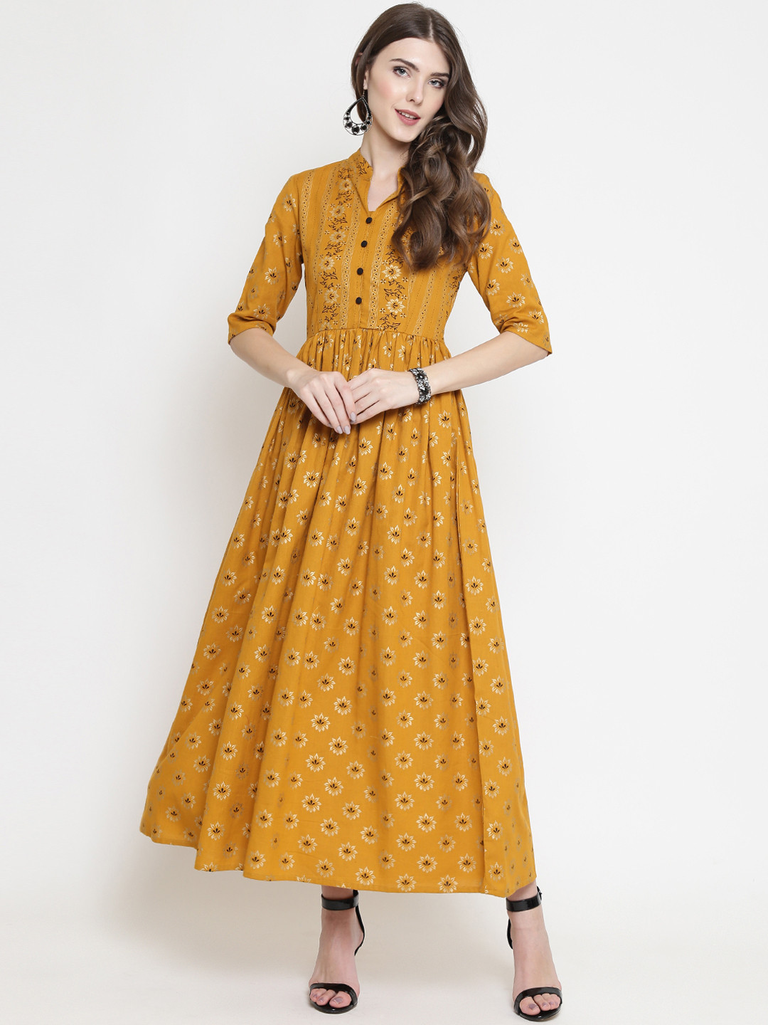 Sera Women Mustard yellow Woven Design Anarkali Kurta