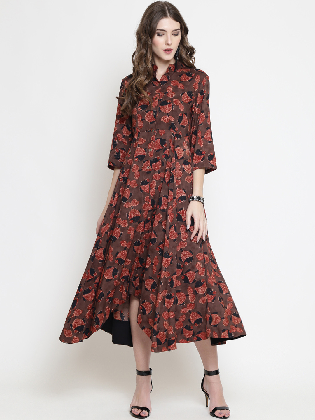Sera Women Brown & Black Printed A-Line Kurta