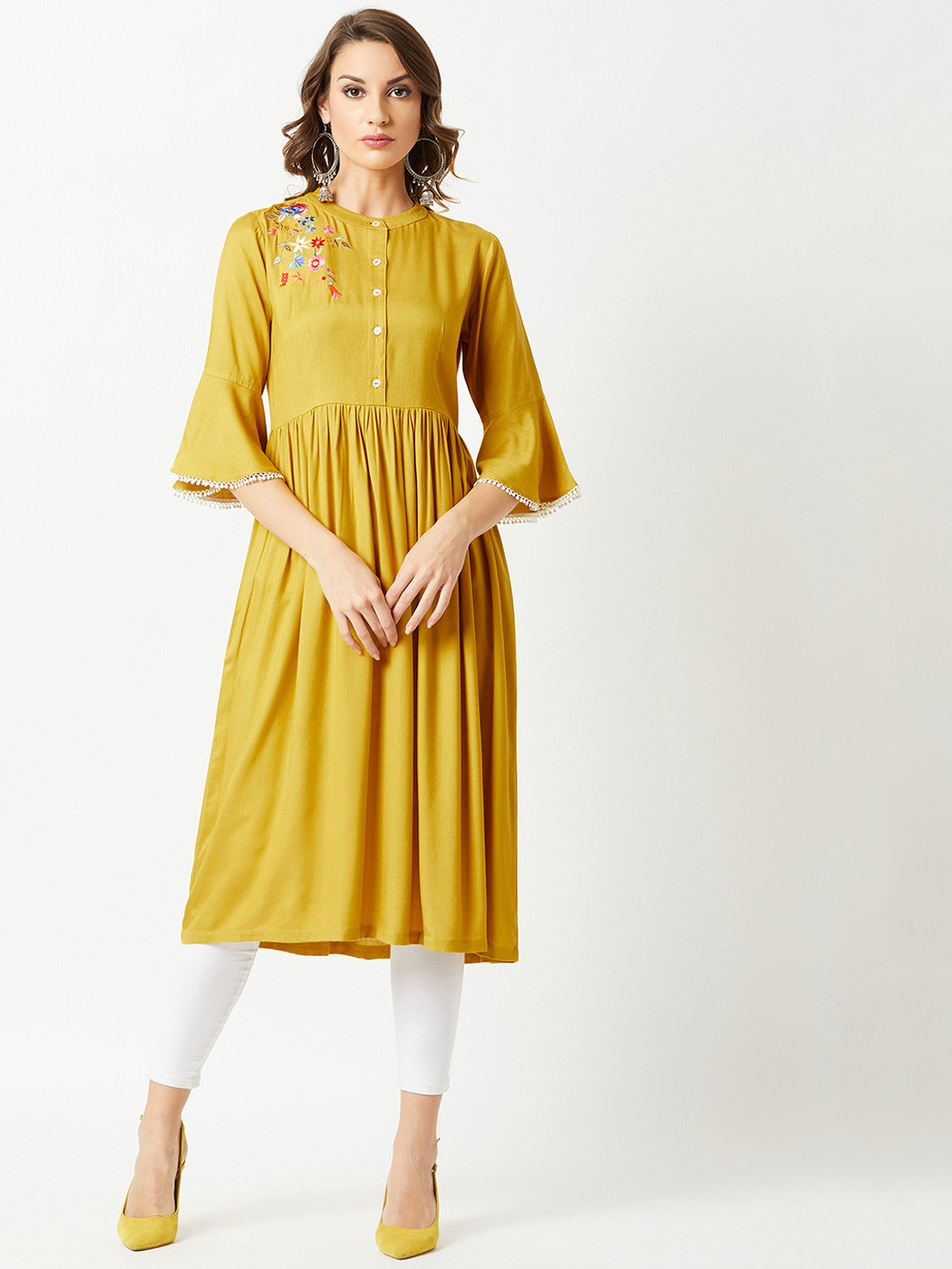 Miss Chase Women Mustard Yellow Embroidered Anarkali Kurta