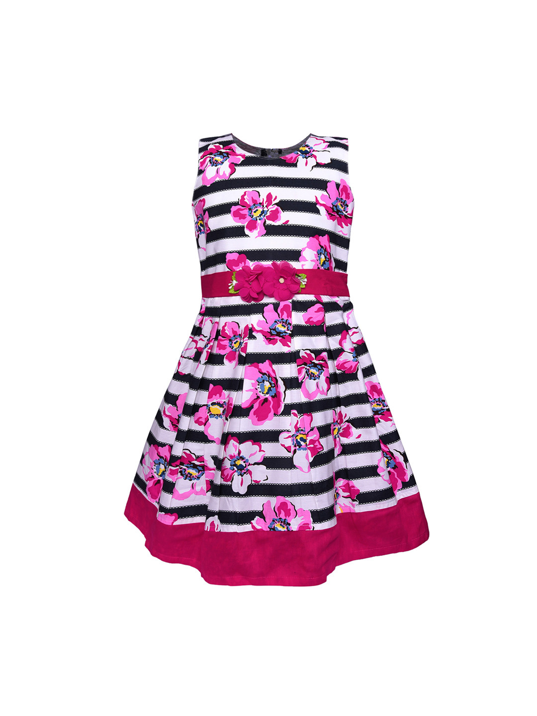 Wish Karo Girls Pink & White Striped Fit and Flare Dress