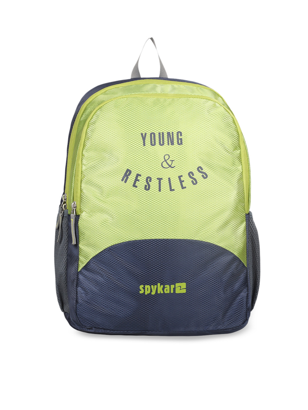 SPYKAR Unisex Green & Navy Blue Typography Backpack