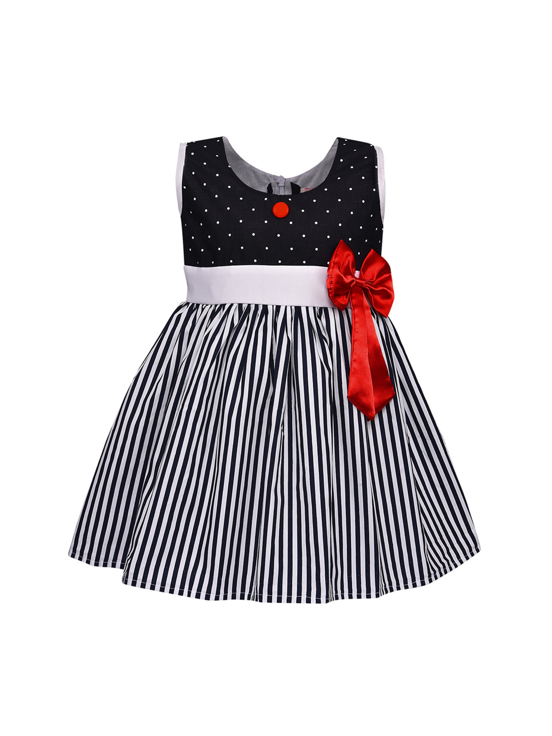 Wish Karo Girls Striped Navy Blue Fit and Flare Dress