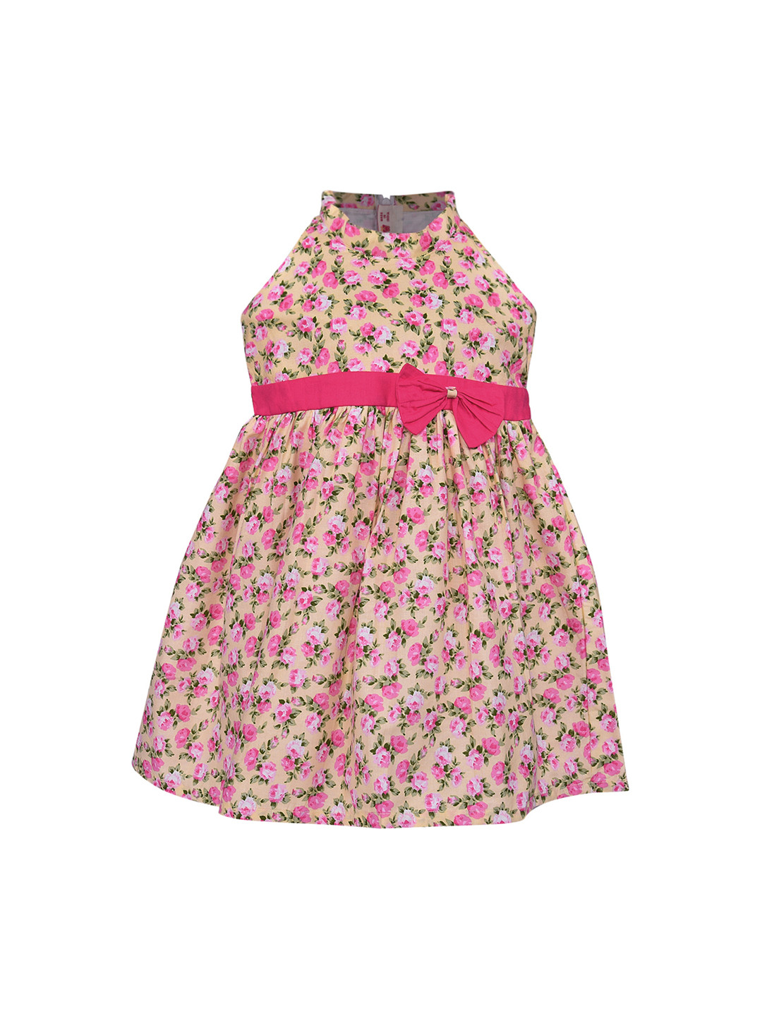 Wish Karo Girls Pink & Yellow Floral Print Fit and Flare Dress