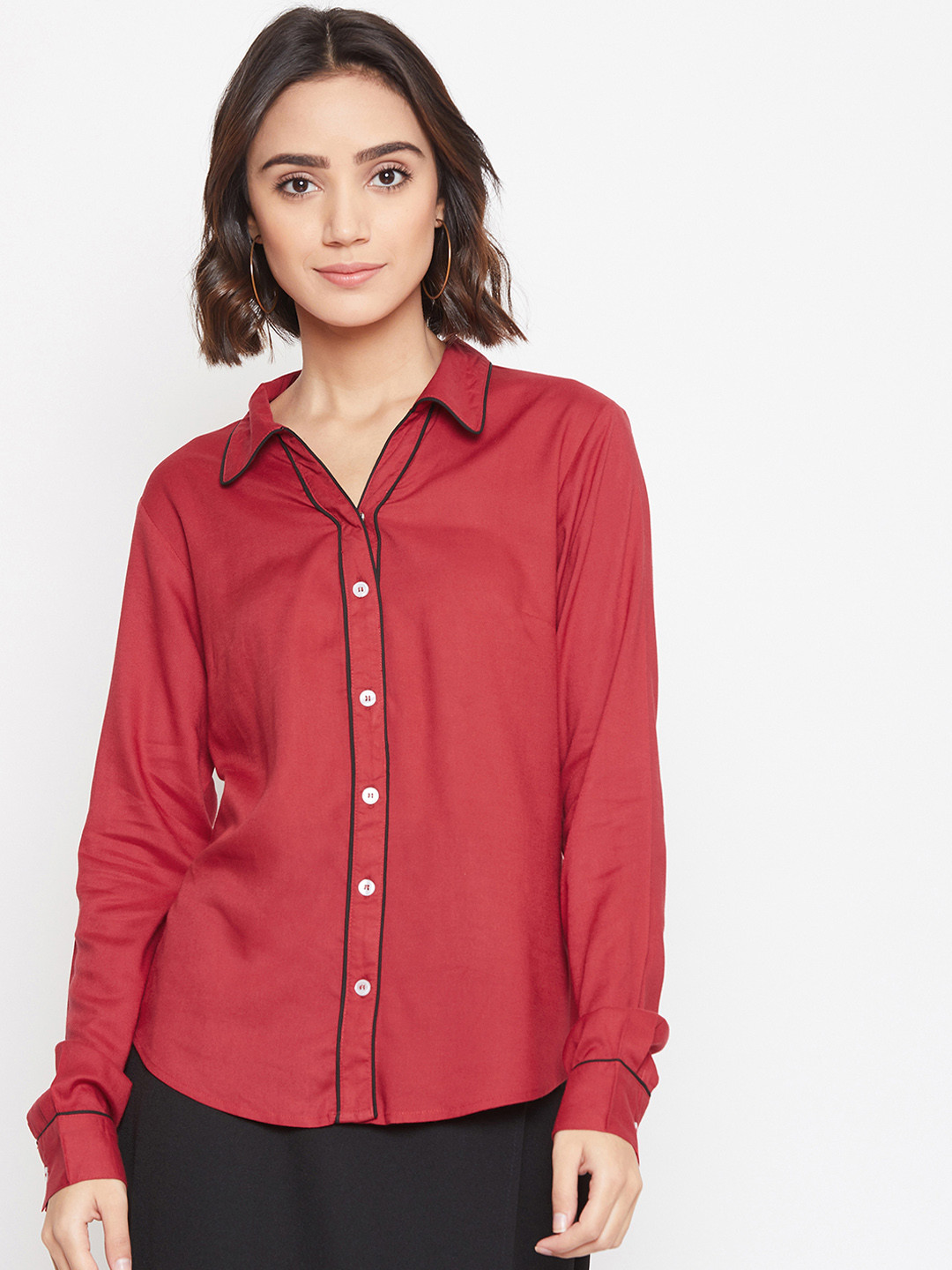 PURYS Women Maroon Smart Regular Fit Solid Semiformal Shirt