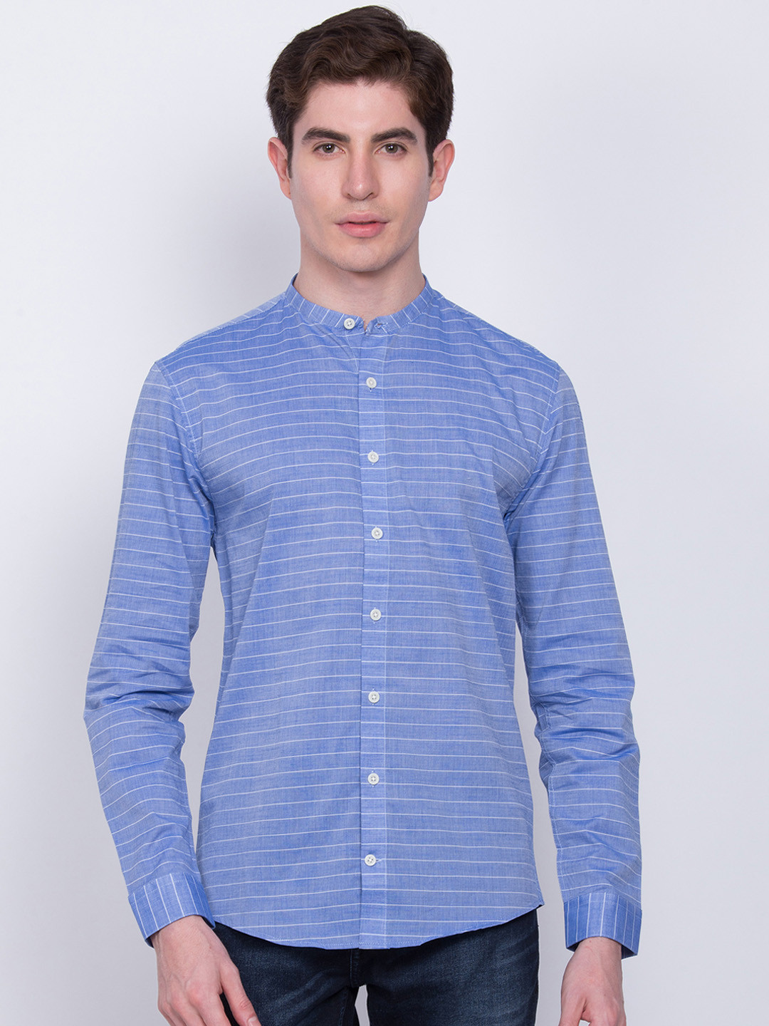 LINDBERGH Men Blue & White Slim Fit Striped Casual Shirt
