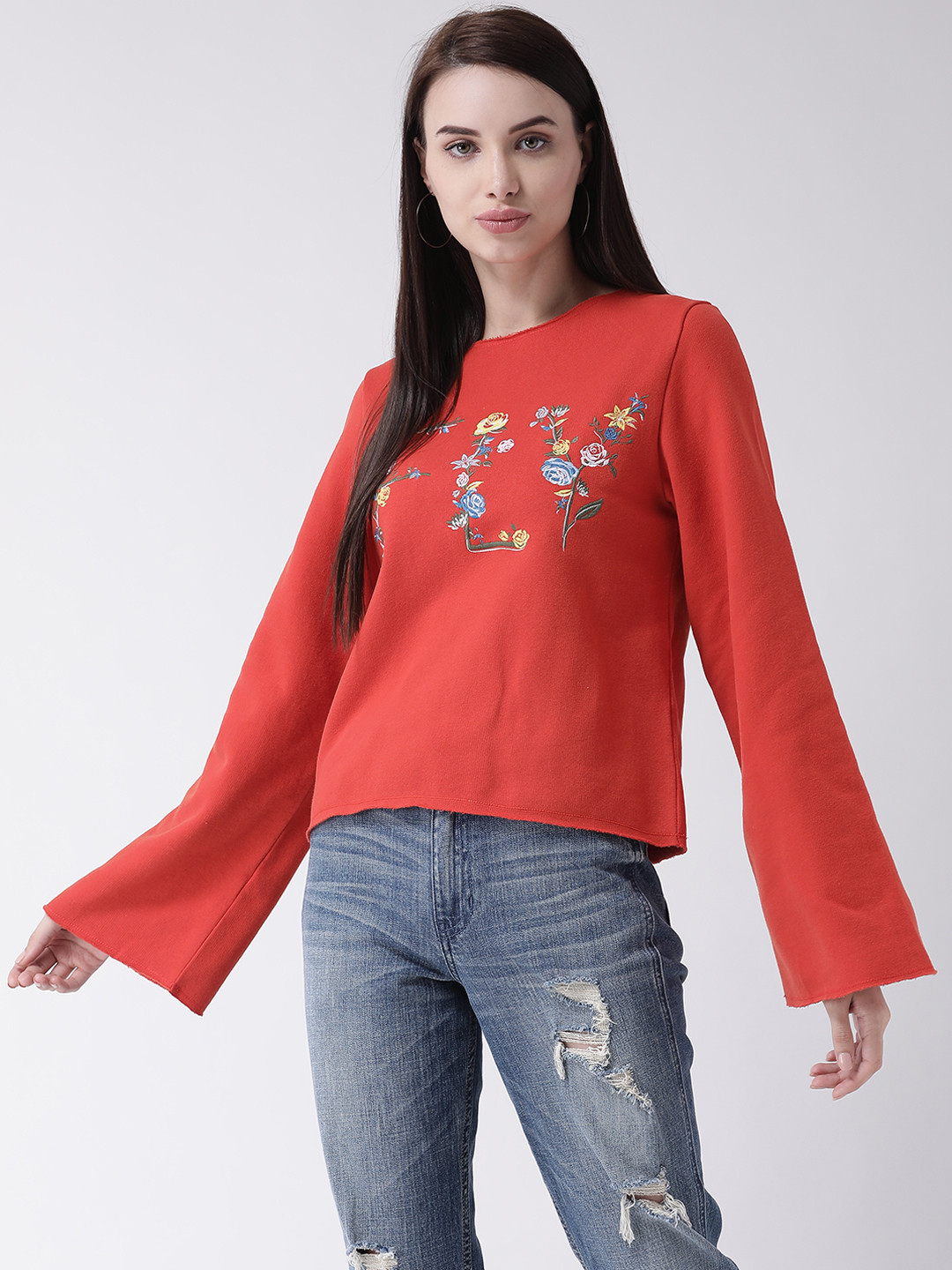 Leo Sansini Women Orange Embroidered Sweatshirt