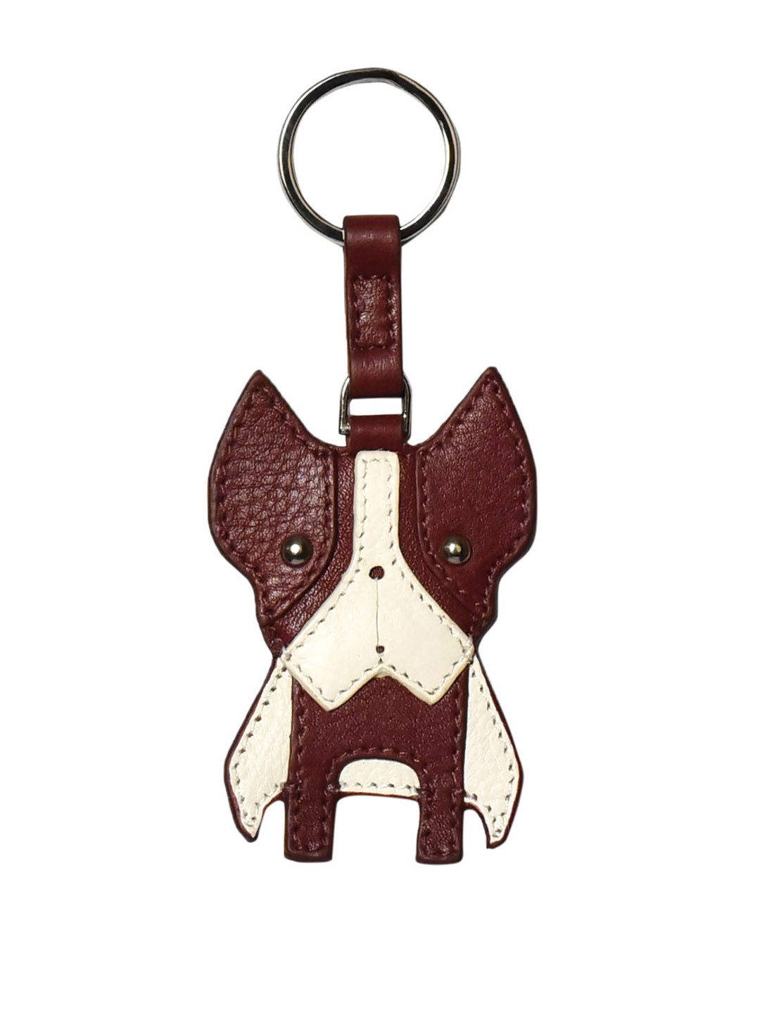 Eske Unisex Maroon & Beige Handcrafted Leather Pax Keychain