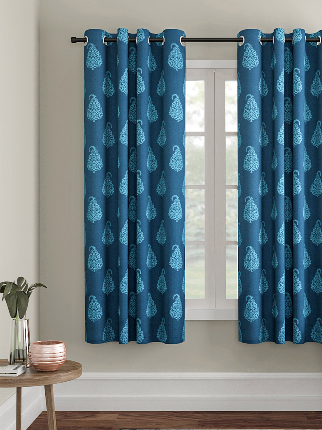 Soumya Blue Printed Single Window Curtain