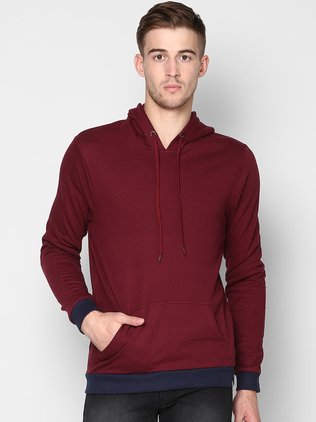 Urbano Fashion Men Solid Slim Fit Hooded Sweatshirt