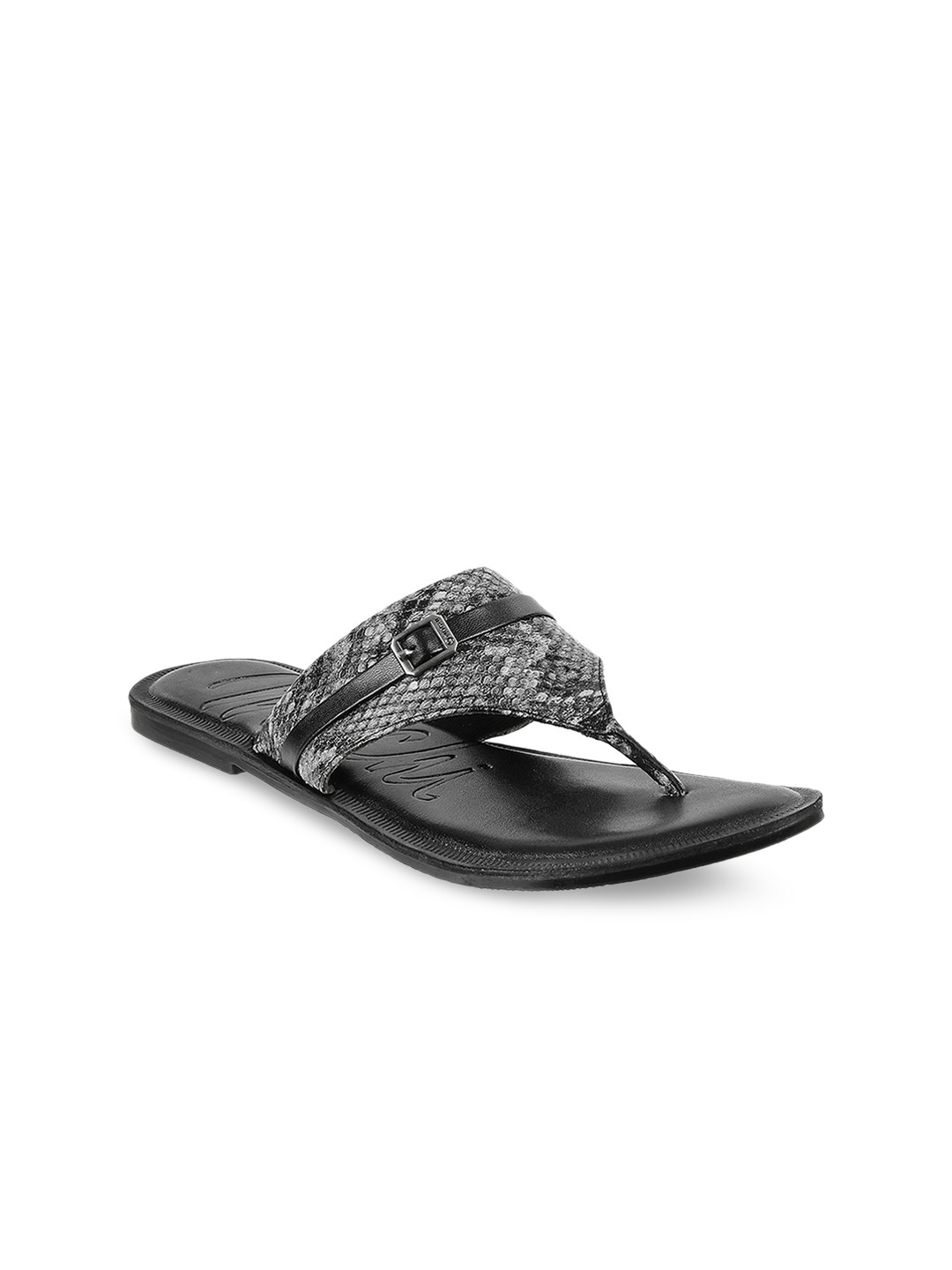 Mochi Women Black Animal Printed T-Strap Flats