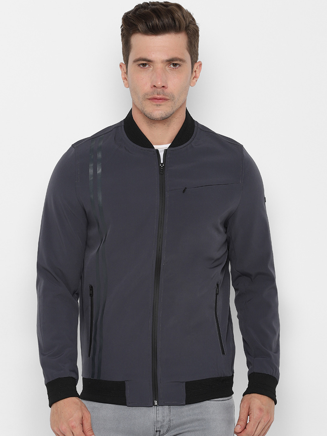 Allen Solly Sport Men Blue Striped Bomber Jacket