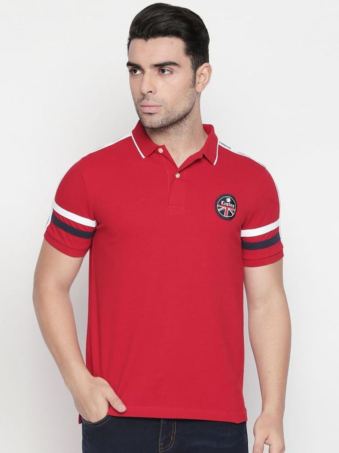 GIORDANO Men Red Solid Polo Collar T-shirt