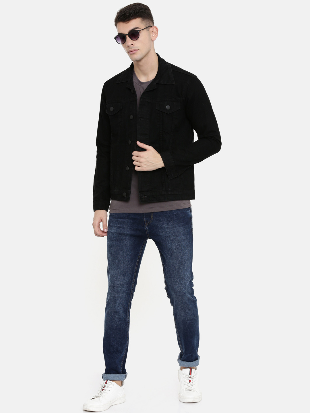 CINOCCI Men Black Solid Denim Jacket