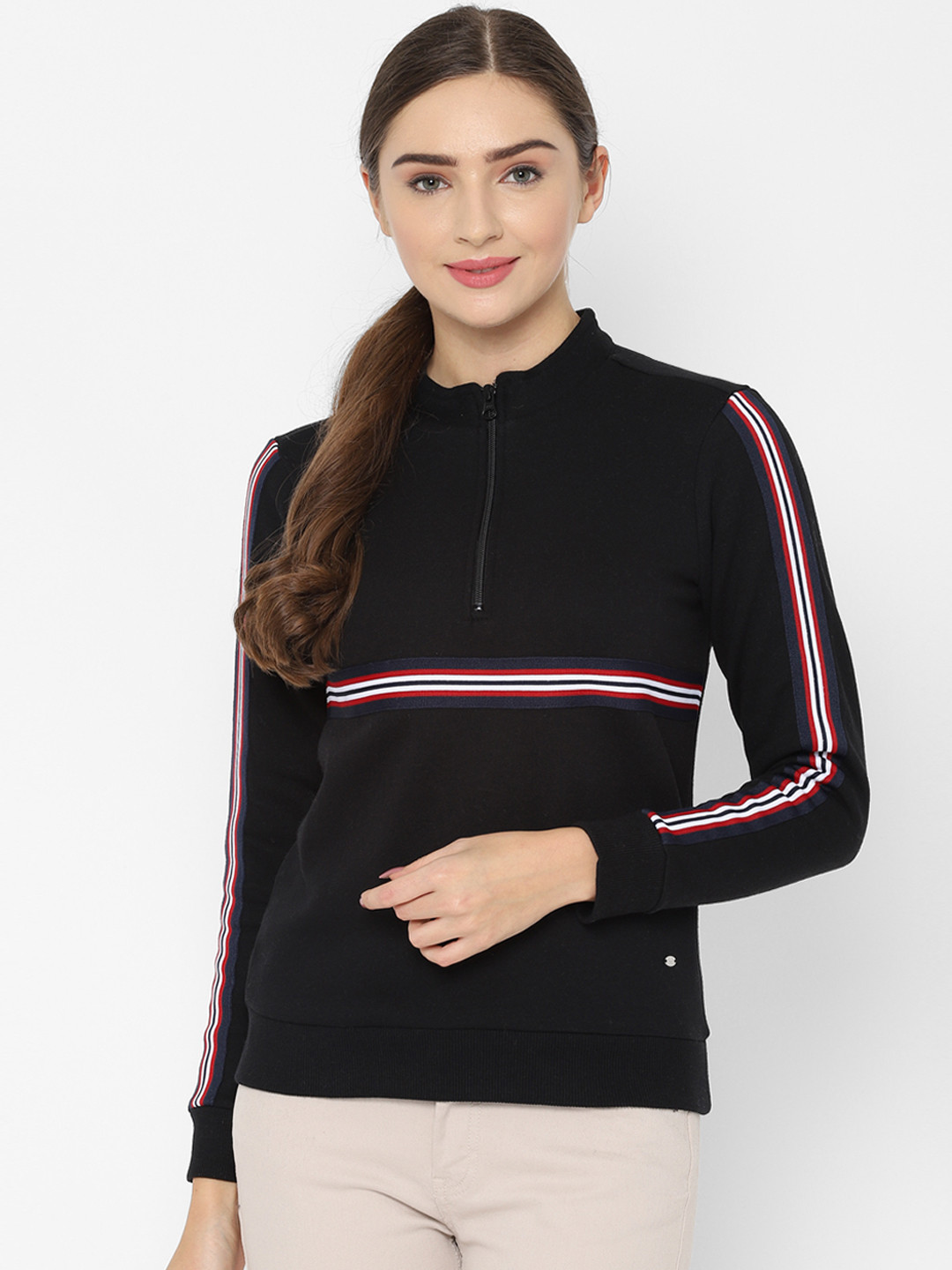 Allen Solly Women Black & White Solid Sweatshirt