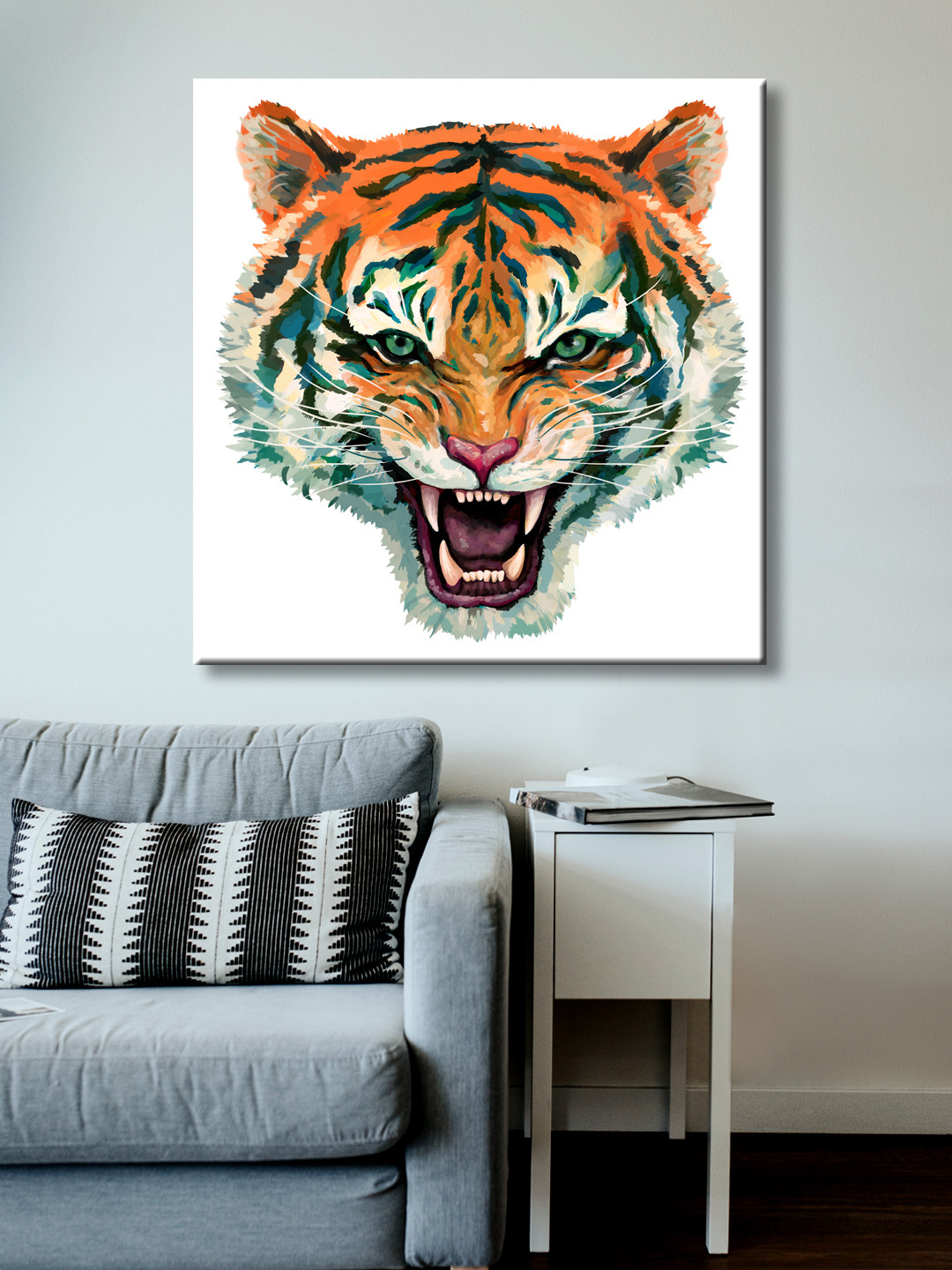 999Store Tiger Orange Wood Wall Living Room Square Paintings Wall Art -23.62 x 23.62In