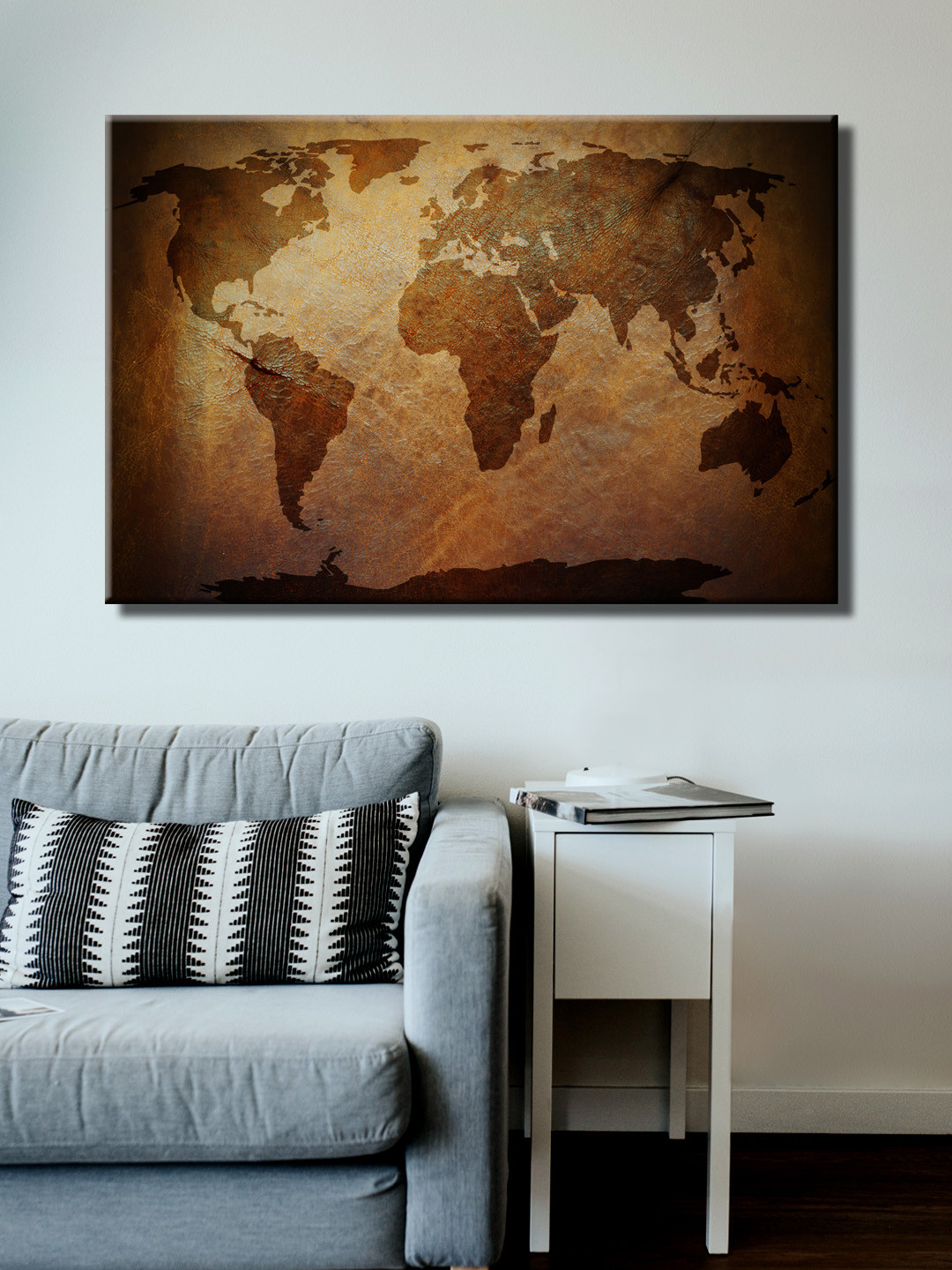 999Store Brown Hand-Painted World Map Wall Painting