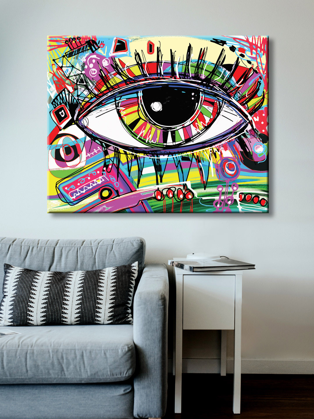 999Store Blue, Black & Red Hand-Painted Human Eye Wall Painting