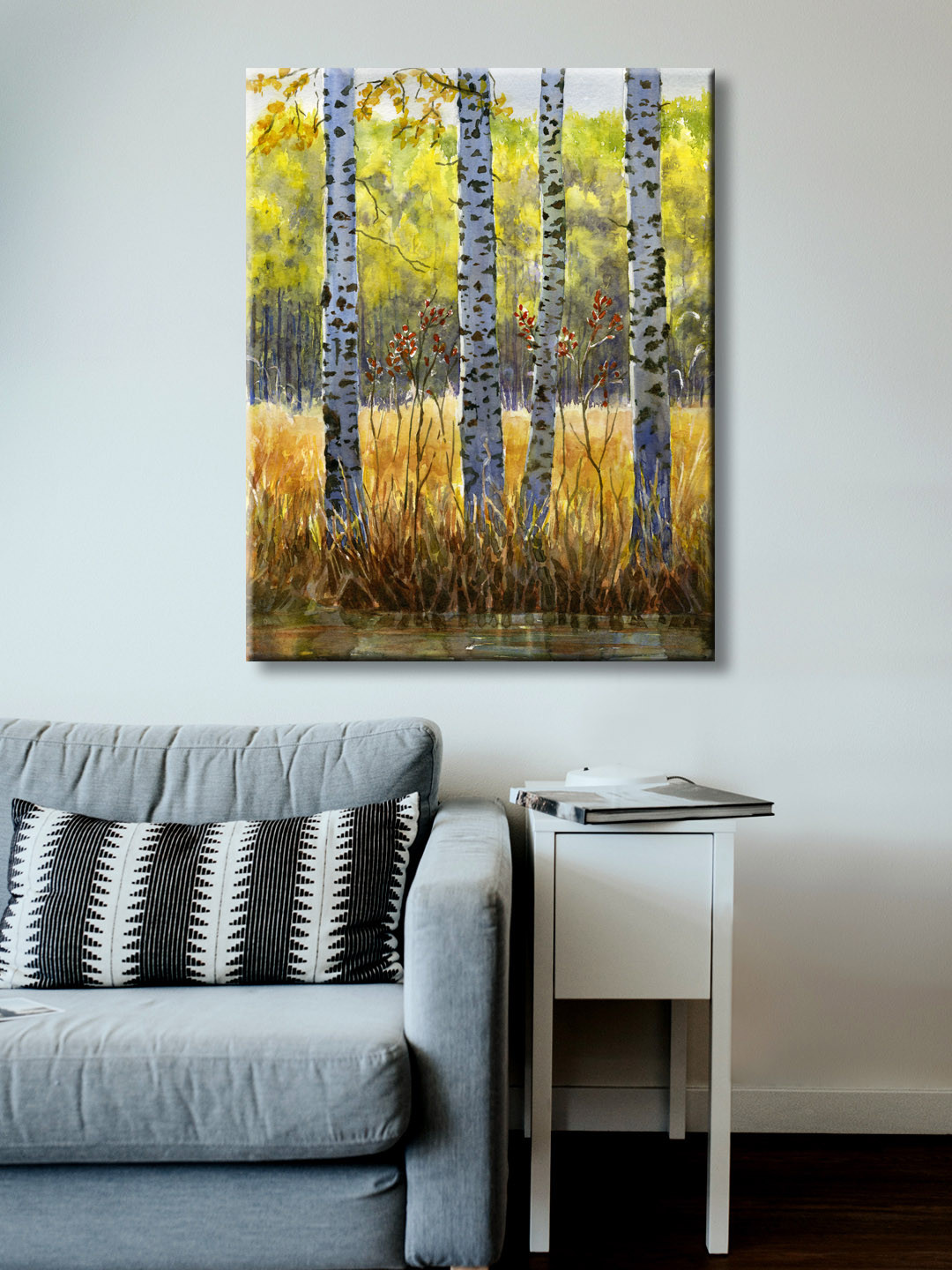 999Store Autumn Birch TreesIn Shadow Wood Wall Rectangle Paintings Wall Art - 36 x 24In