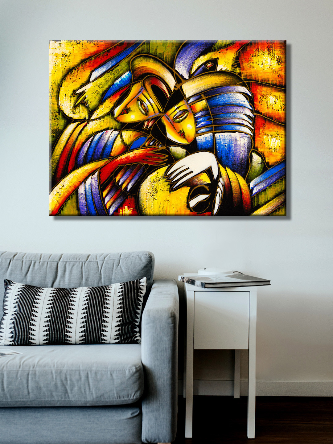 999Store Yellow, Blue & Red Hand-Painted Dual Face Wall Painting