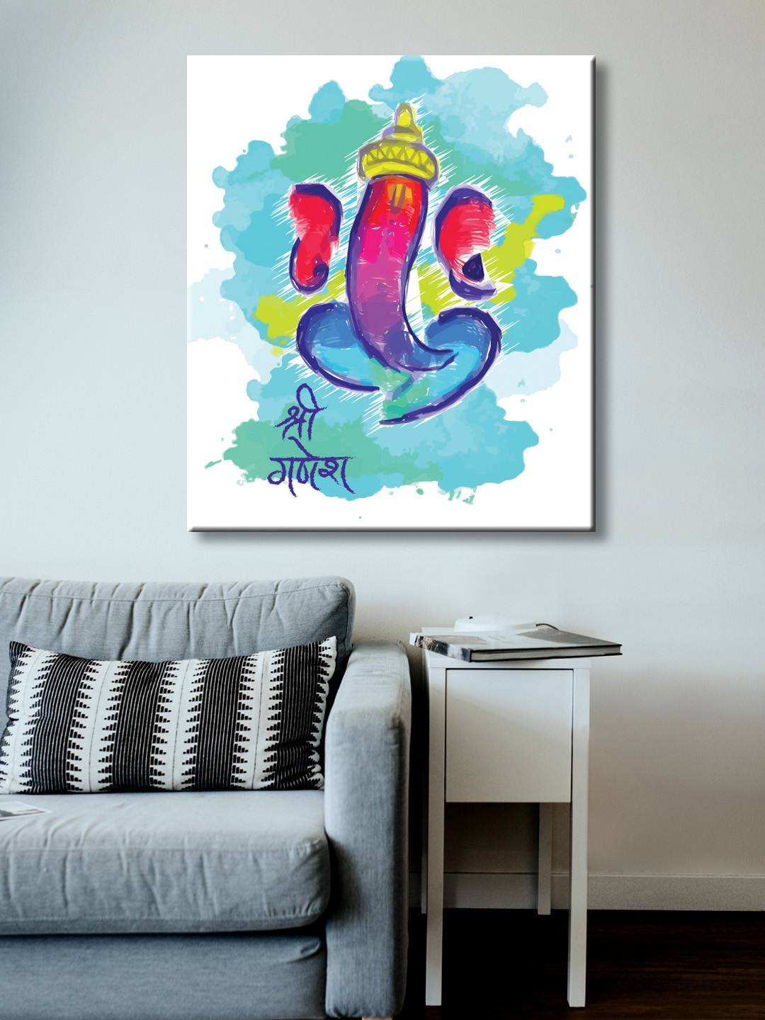 999Store Blue, Red & Yellow Hand-Painted Lord Ganesha Wall Painting
