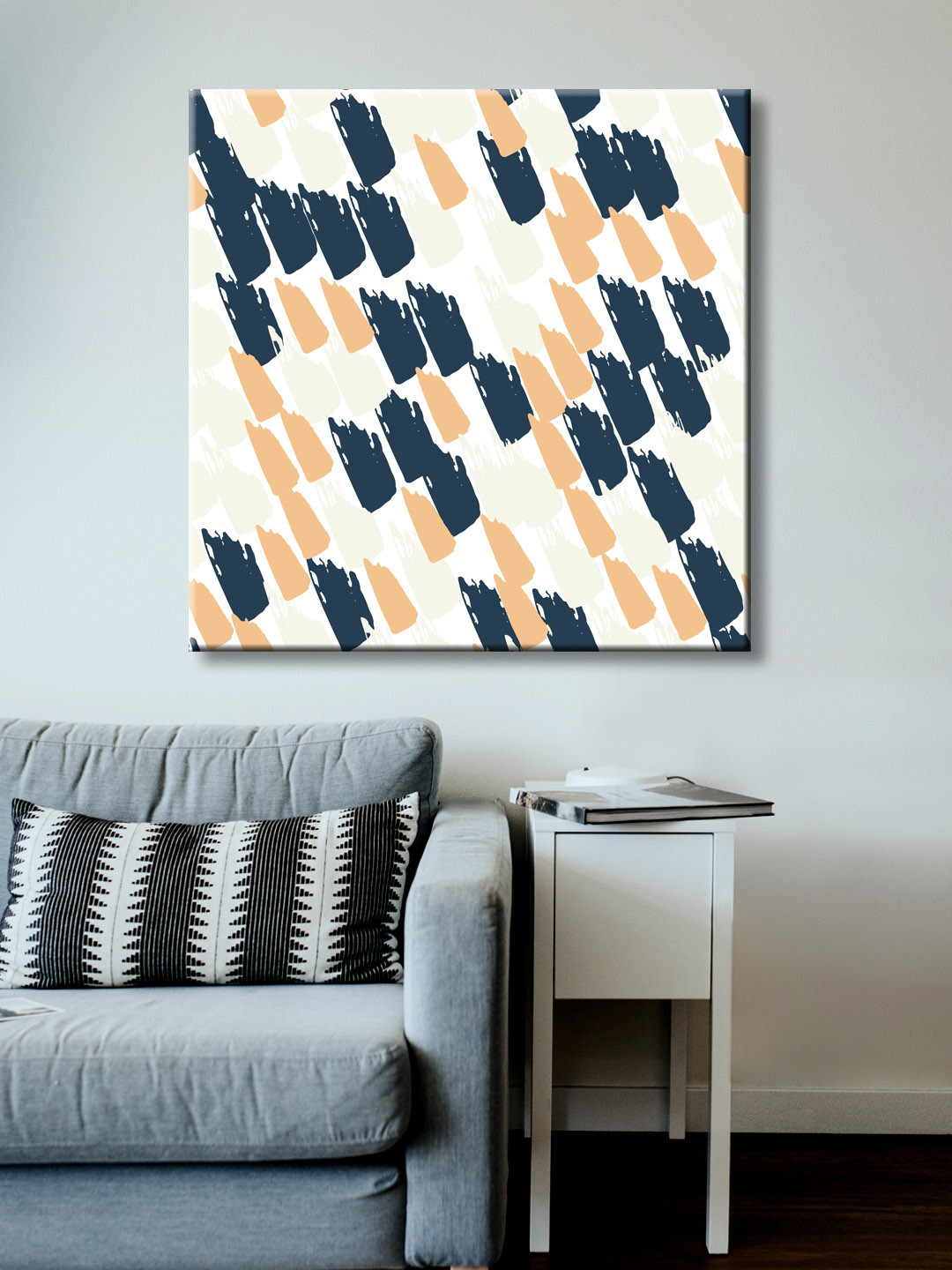 999Store White, Black & Beige Hand-Painted Abstract Wall Painting