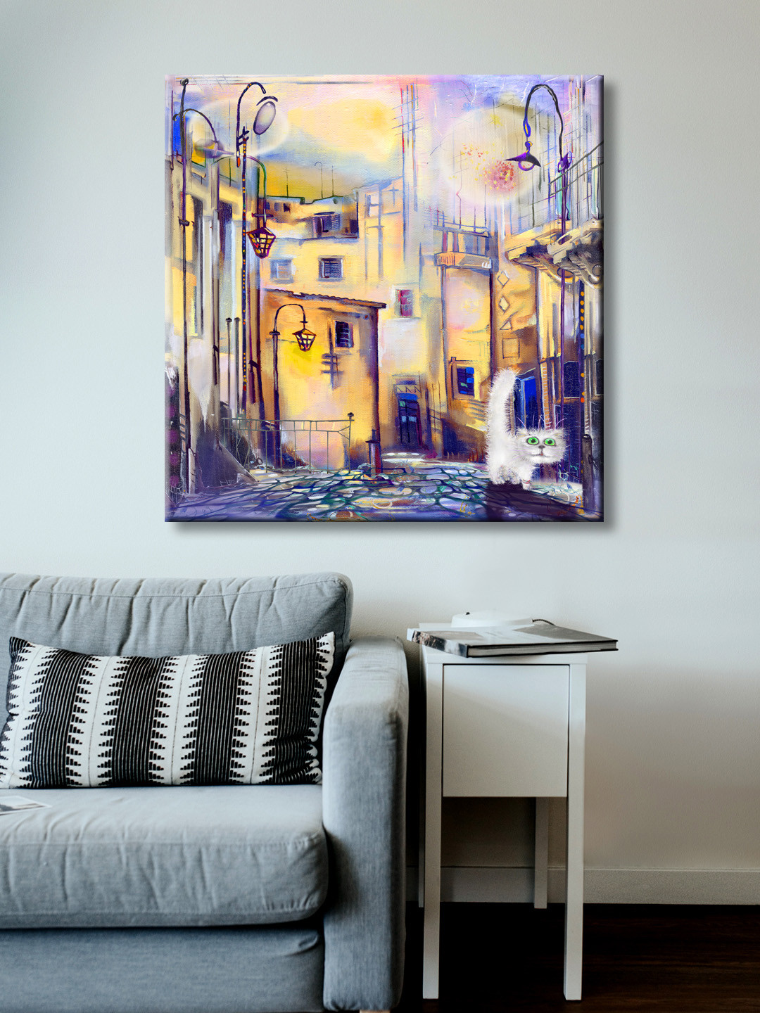 999Store Evening Street Wood Wall Square Paintings Wall Art -24 x 24 In