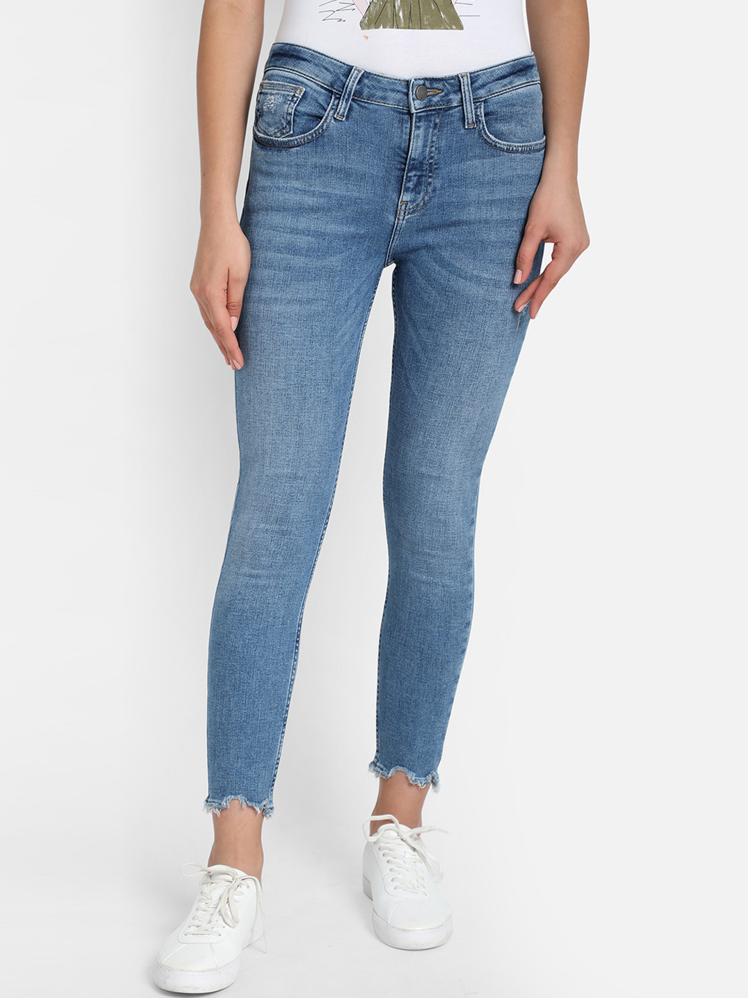 COVER STORY Women Blue Mid-Rise Low Distress Skinny Fit Jeans