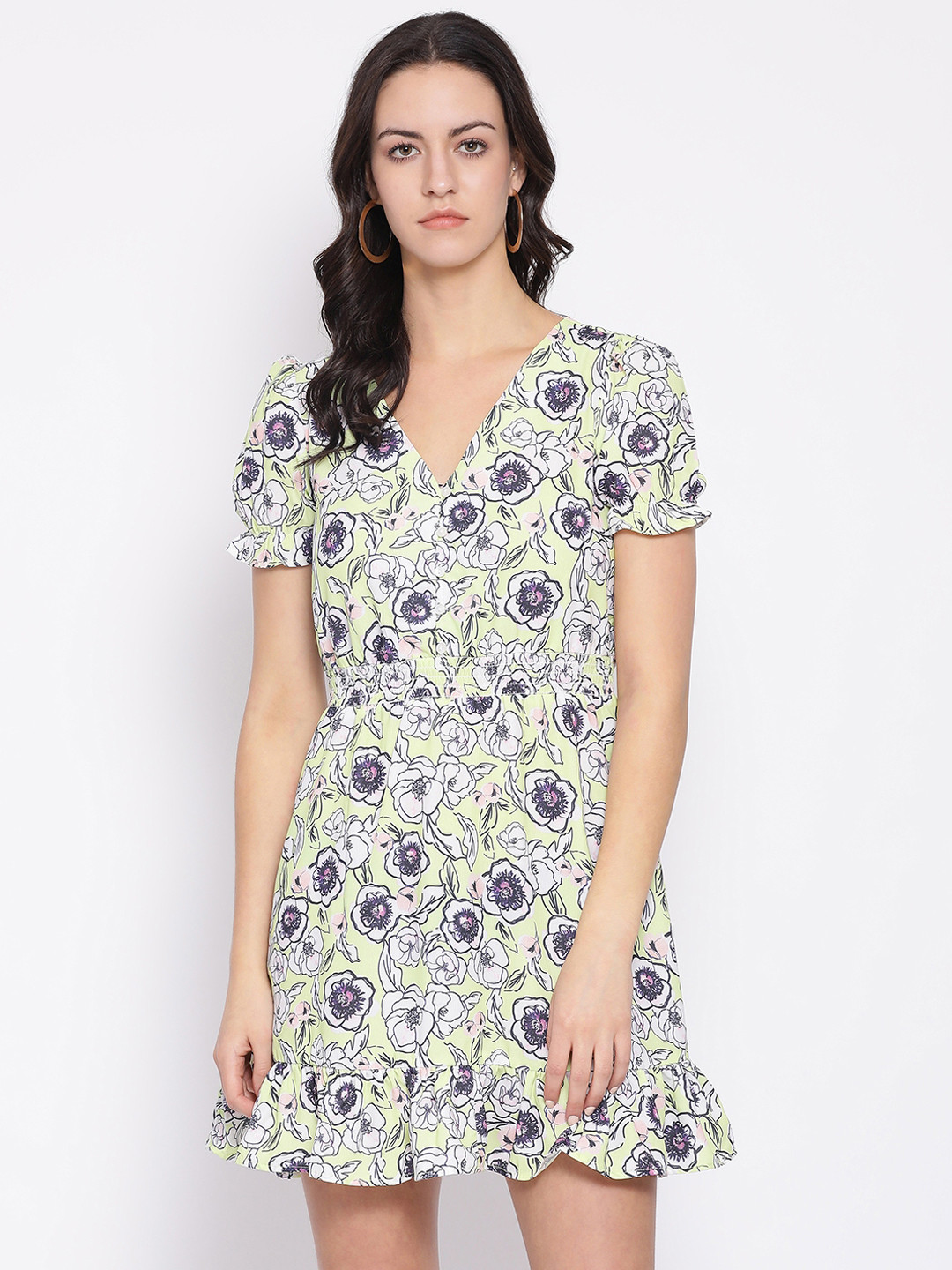 Oxolloxo Women Blue Floral Printed Blouson Dress