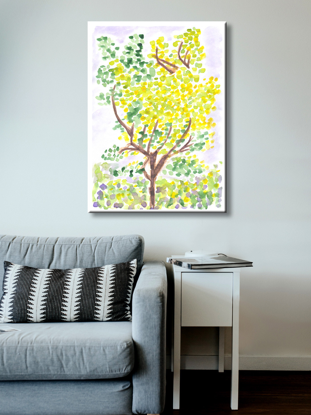 999Store Yellow, Green & Brown Hand-Painted Nature Wall Painting